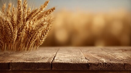 wheat field on wooden background
