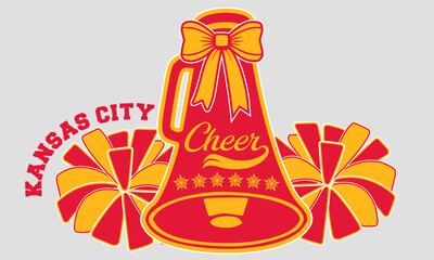 Cheerleader Pom-Poms and Megaphone with the word Cheer. Kansas City Red and Gold Cheerleading illustration.