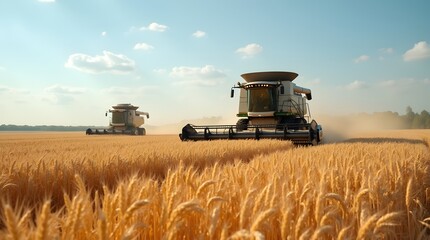 Fototapeta premium combine harvester working on wheat field