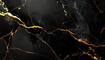 A dramatic, abstract image showcasing a black marble texture, beautifully detailed with golden veins, evoking luxury and elegance