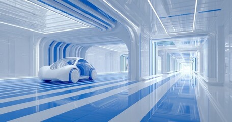 blue corridor in the airport