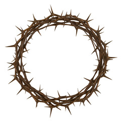 Fototapeta premium Intricate Woven Crown of Thorns with Prominent Spikes on a Dark transparent background. Background religious symbol isolated on a transparent background