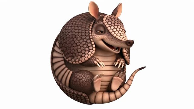 Charming 3D Armadillo Character Sleeping Soundly While Curled Up in a Ball on a White Background