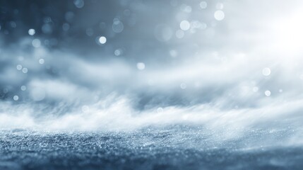 This beautiful winter setting showcases a dreamy landscape with gentle bokeh lights and mystical atmospheric mist, perfect for use in backgrounds, seasonal artwork, holiday cards, and festive design