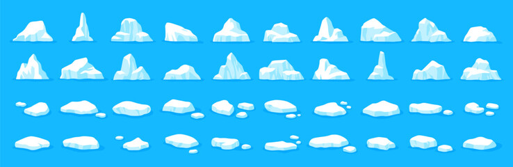 Icebergs and Floating Ice Pack Vector Illustration