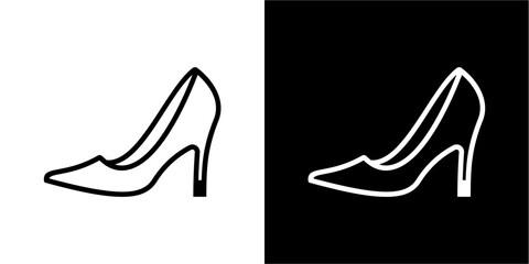 Elegant high-heeled pump shoe icon, displayed in black and white.