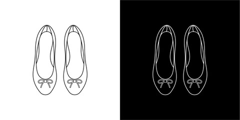 Two pairs of ballet flats are presented, one on a white background and the other on a black background, both outlined.
