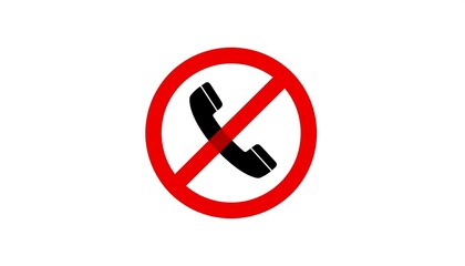 A universal red-ringed symbol crossed out, displaying a black telephone receiver silhouette, signaling "no phone calls" or "silence.