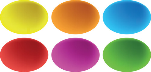 Glossy 3D Button Icon Set – Colorful Round Circles and Spheres in Blue, Green, Yellow – Shiny Glass Bubble Symbols for Web Design, Blank Glossy Shapes, Decorative Vector Illustration, Modern Globe.