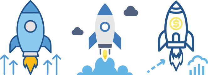 Business Startup Concept with Rockets Launching for Project, Product, or Company