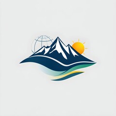Logo design for a travel company, modern and professional style, featuring abstract symbols of travel such as mountains, sun, waves, or a globe
