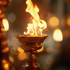 Indian man holding fire flame