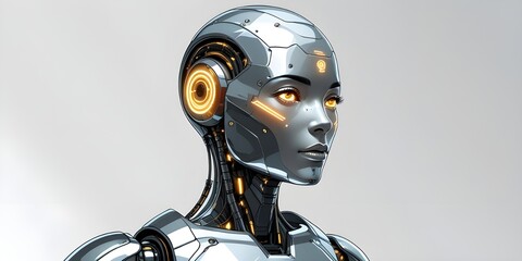 Cyborg Android Woman in Futuristic Sci-Fi Style Illustration
