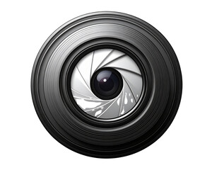 A clean minimalist photography logo featuring a circular camera lens icon with subtle 