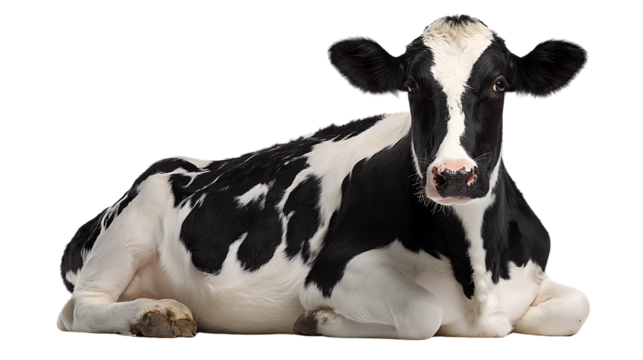 Holstein cow lying down isolated on transparent background - Powered by Adobe