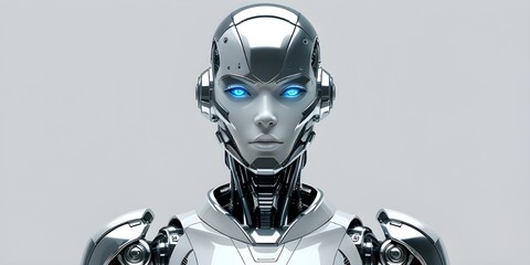 Cyborg Android Woman in Futuristic Sci-Fi Style Illustration