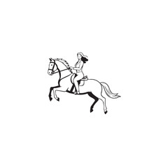 Black and white line art of a beautiful woman with perfect body riding horse elegant minimalist illustration