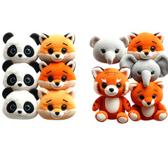 Cute cartoon animal plush toys collection isolated on transparent background