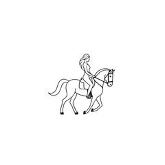 Black and white line art of a beautiful woman with perfect body riding horse elegant minimalist illustration