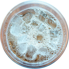 Iced tea in clear plastic cup with ice cubes isolated on a transparent background