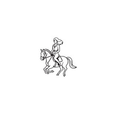 Black and white line art of a beautiful woman with perfect body riding horse elegant minimalist illustration