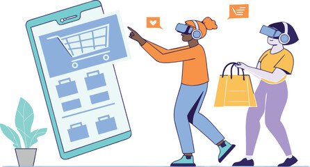 People Using VR Headsets for Digital Retail