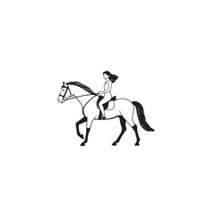 Black and white line art of a beautiful woman with perfect body riding horse elegant minimalist illustration