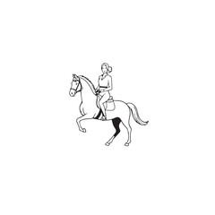 Black and white line art of a beautiful woman with perfect body riding horse elegant minimalist illustration