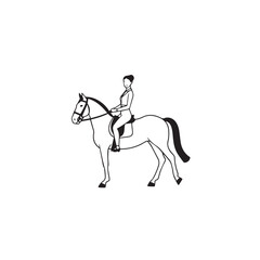 Black and white line art of a beautiful woman with perfect body riding horse elegant minimalist illustration