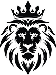 A logo vector art of lion head with crown in black and white