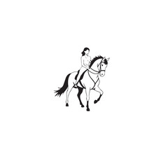 Black and white line art of a beautiful woman with perfect body riding horse elegant minimalist illustration