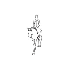 Black and white line art of a beautiful woman with perfect body riding horse elegant minimalist illustration