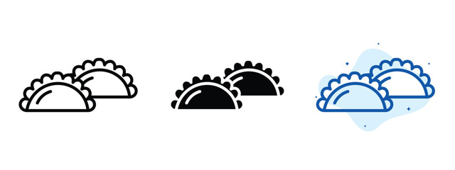 Set of pixel perfect colored Dumplings icon.eps , 1 Silhouette, 1 Unexpanded, Dumplings icon representing Asian food stuffed pastry.