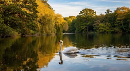 Fototapeta premium Serene Swan on Autumn Lake