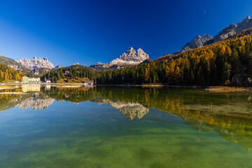 Typical landscape with Tre Cime, Tre Cime di Lavaredo, Dolomiti, South Tyrol, Italy