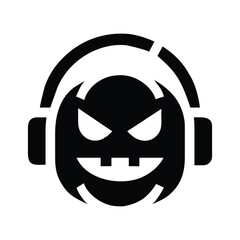 Spooky monster with headphones isolated on white background is ready for a halloween party and listening to music
