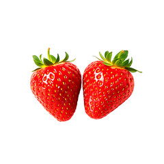 Two ripe red strawberries isolated on transparent background