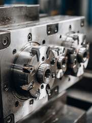 Fototapeta premium Polished metal parts of powerful industrial machinery