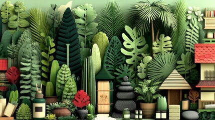Lush Greenery and Tranquil Elements for Healing and Artistic Exploration