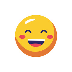 Happy yellow emoji with smiling face and rosy cheeks expressing joy and happiness, isolated on white background