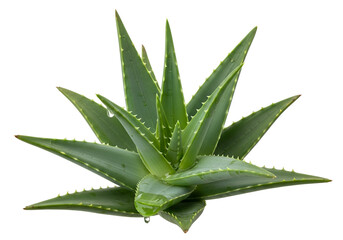 A vibrant aloe vera plant with succulent leaves displays a dewy, glistening appearance against a stark black backdrop.