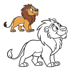 Obraz premium Lion coloring page for kids. Vector cartoon character. Educational game. educational worksheets for kindergarten.