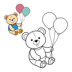  cute teddy bear with balloons coloring page for kids. Vector cartoon character. Educational game. educational worksheets for kindergarten.