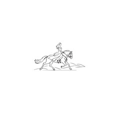 Black and white line art of a beautiful woman with perfect body riding horse elegant minimalist illustration