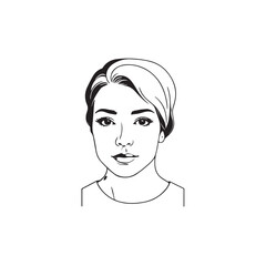 Black and white close up illustration of a beautiful woman face minimalist elegant line art drawing