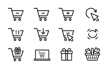 Shopping Cart Line Icons – E-commerce, Retail, Online Store Checkout