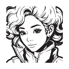 Black and white close up illustration of a beautiful woman face minimalist elegant line art drawing