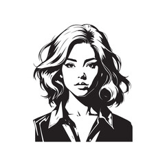 Black and white close up illustration of a beautiful woman face minimalist elegant line art drawing