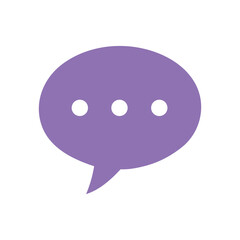 Purple speech bubble with three dots isolated on white background is showing a message or conversation