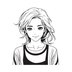 Black and white close up illustration of a beautiful woman face minimalist elegant line art drawing